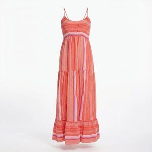 Liverpool Los Angeles Racer Back Tiered Maxi Dress • Size Large • Coral Multi